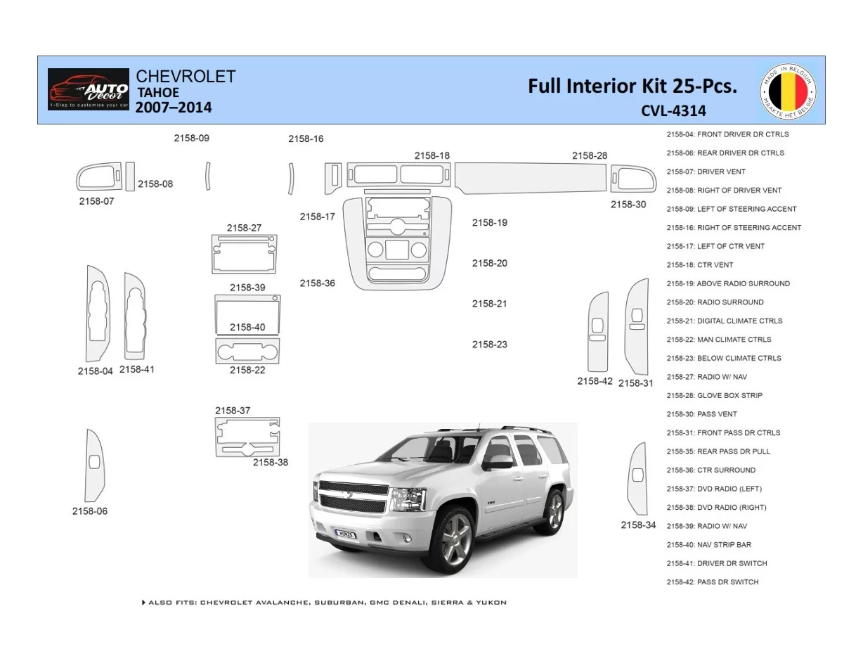 Chevrolet Tahoe 2007-2014 Interieur WHZ Dashboard trim kit 25 Delig - 1