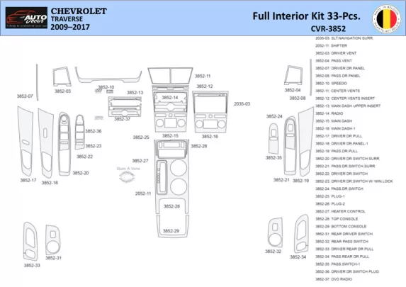 Chevrolet Traverse 2009-2013 Intérieur WHZ Kit de garniture de tableau de bord 33 pièces - 1