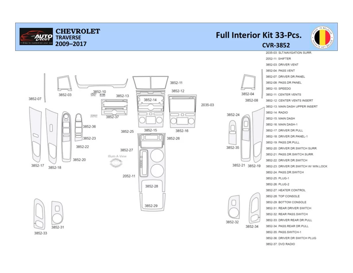 Chevrolet Traverse 2009-2013 Intérieur WHZ Kit de garniture de tableau de bord 33 pièces - 1