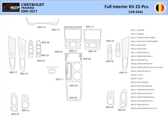 Chevrolet Traverse 2009-2013 Intérieur WHZ Kit de garniture de tableau de bord 22 pièces - 1