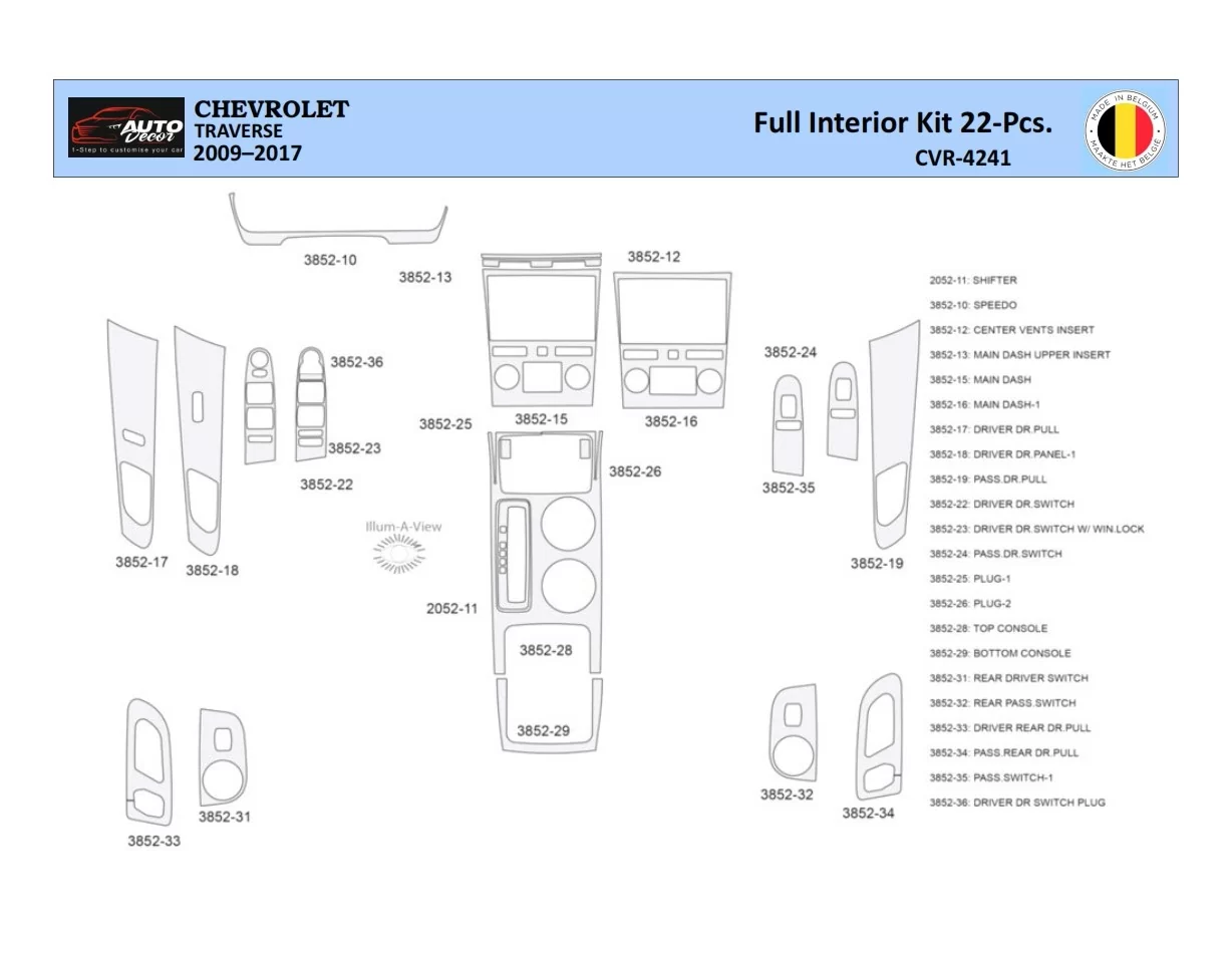 Chevrolet Traverse 2009-2013 Intérieur WHZ Kit de garniture de tableau de bord 22 pièces - 1
