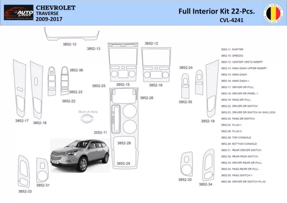 Chevrolet Traverse 2013-2017 Intérieur WHZ Kit de garniture de tableau de bord 22 pièces - 1