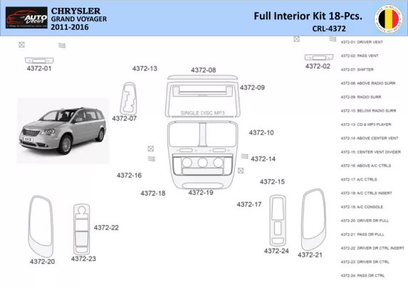 Chrysler Grand Voyager 2011-2016 Intérieur WHZ Kit de garniture de tableau de bord 18 pièces - 1