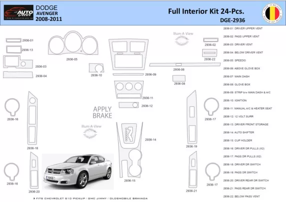 Dodge Avenger 2008-2010 Intérieur WHZ Kit de garniture de tableau de bord 24 pièces - 1