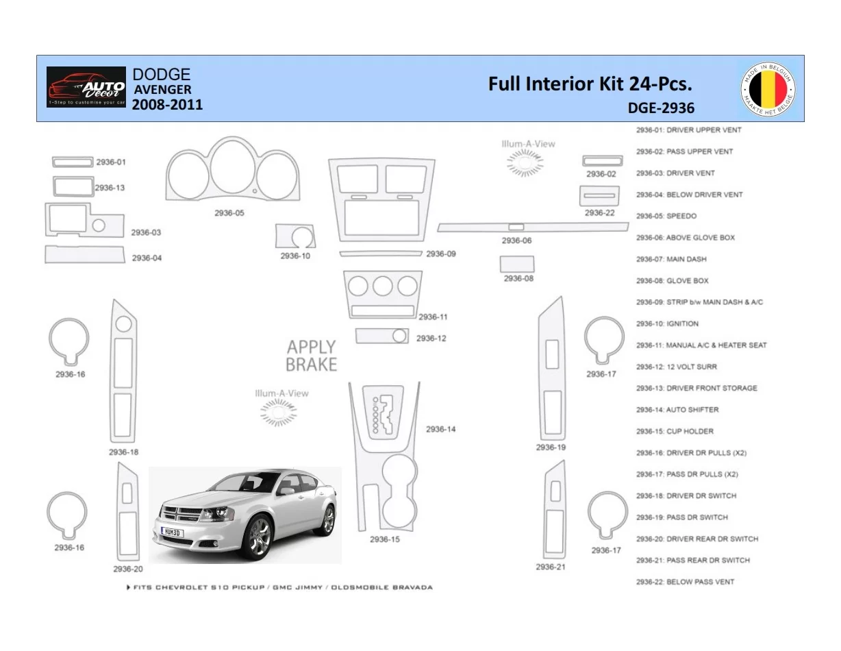 Dodge Avenger 2008-2010 Intérieur WHZ Kit de garniture de tableau de bord 24 pièces - 1