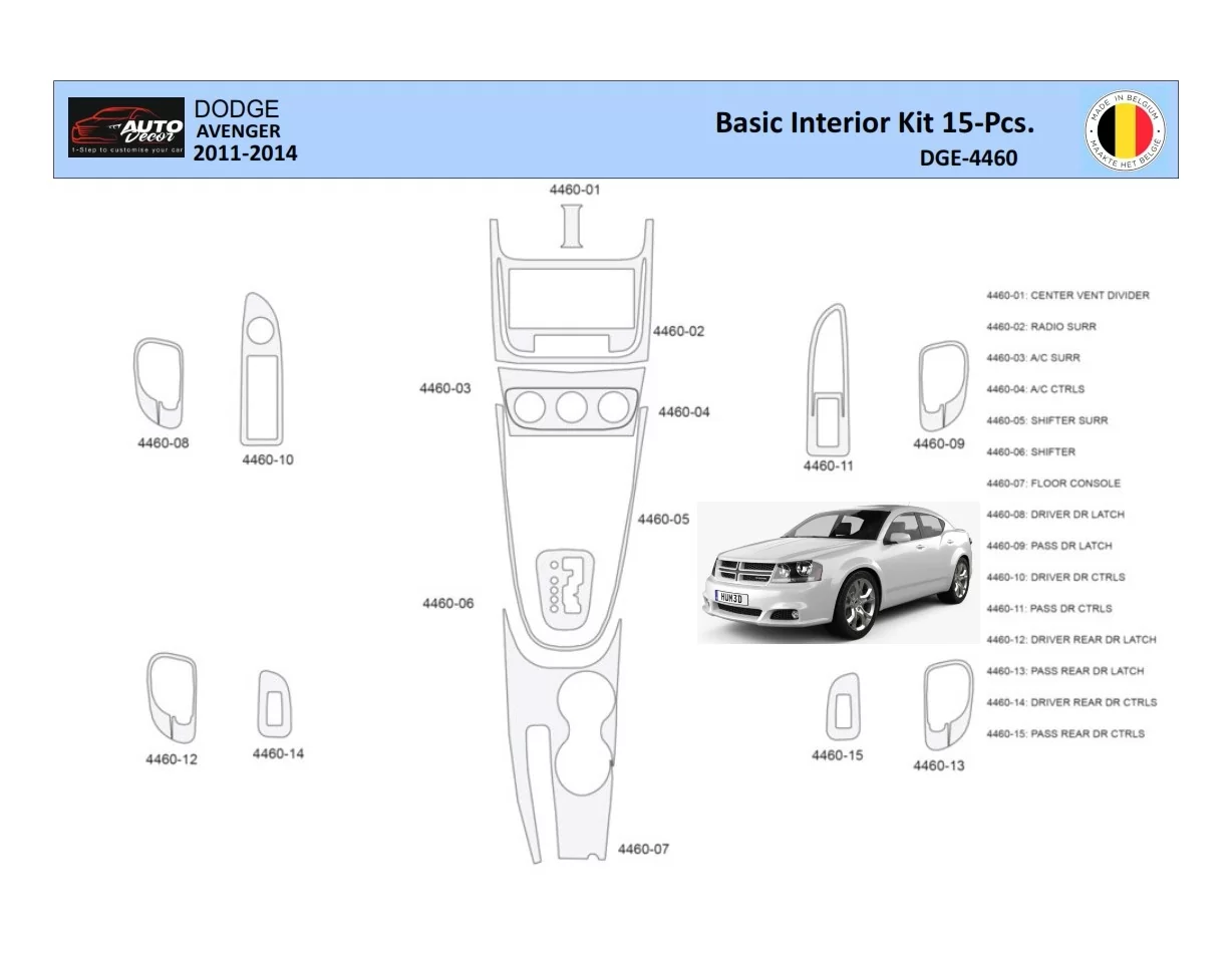 Dodge Avenger 2010-2014 Intérieur WHZ Kit de garniture de tableau de bord 15 pièces - 1