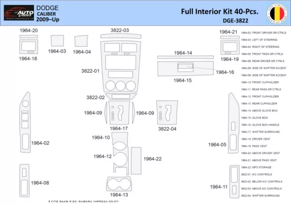 Dodge Caliber 2007-2009 Interior WHZ Dashboard trim kit 24 Parts - 1 - Interior Dash Trim Kit