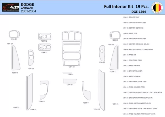Dodge Caravan 2001-2004 Interior WHZ Dashboard trim kit 19 Parts - 1 - Interior Dash Trim Kit