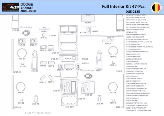 Dodge Charger LX 2006-2010 Interieur WHZ Dashboard trim kit 47 delig - 1