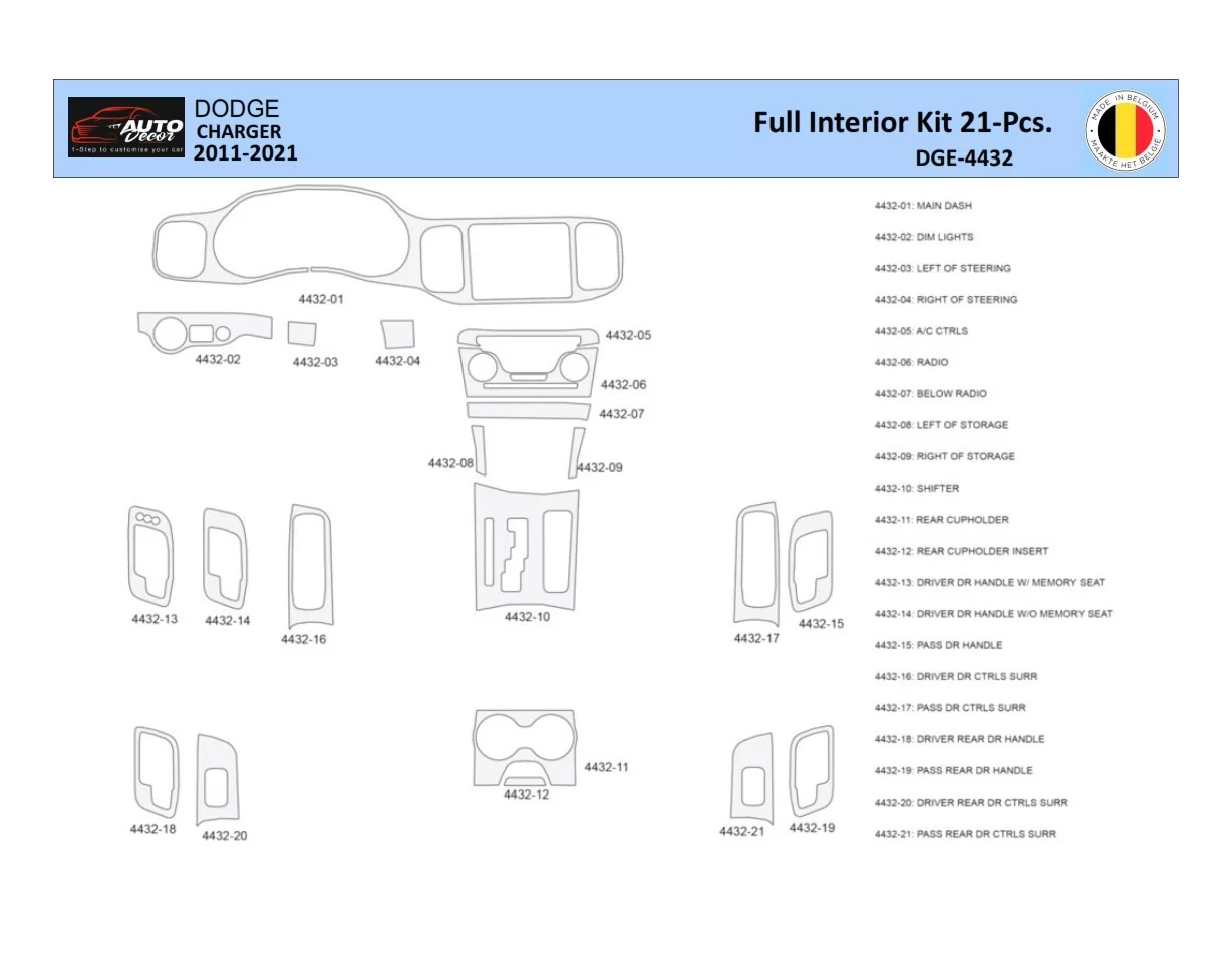 Dodge Charger LD 2011-2022 Interieur WHZ Dashboard trim kit 21 delig - 1
