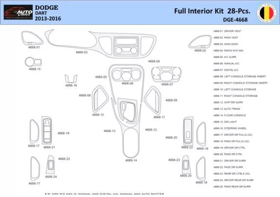 Dodge Dart PF 2012-2016 Intérieur WHZ Kit de garniture de tableau de bord 28 pièces - 1