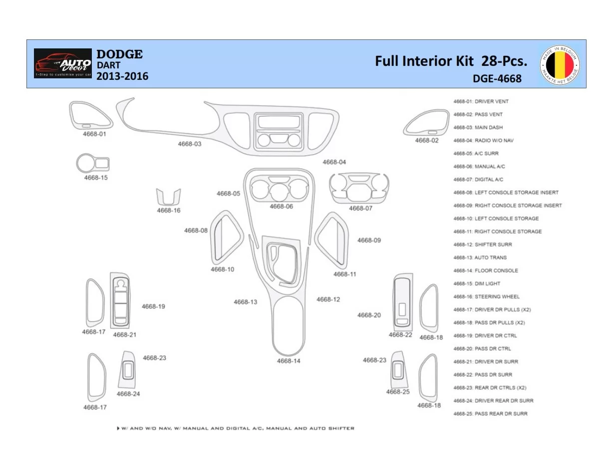 Dodge Dart PF 2012-2016 Interieur WHZ Dashboard trim kit 28 delig - 1