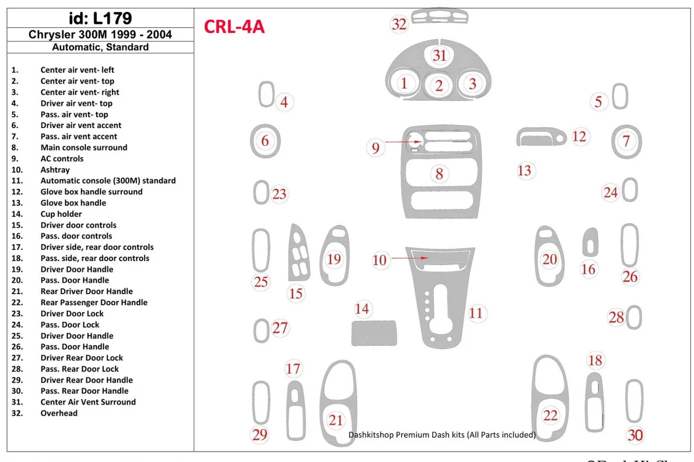 Chrysler 300M 1999-UP Chrysler 300M, Automatische Versnellingsbak Interieur BD Dash Trim Kit - 1