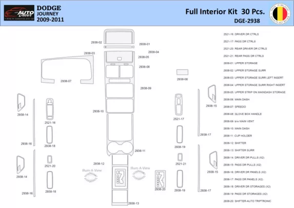 Dodge Journey 2009-2011 Intérieur WHZ Kit de garniture de tableau de bord 30 pièces - 1