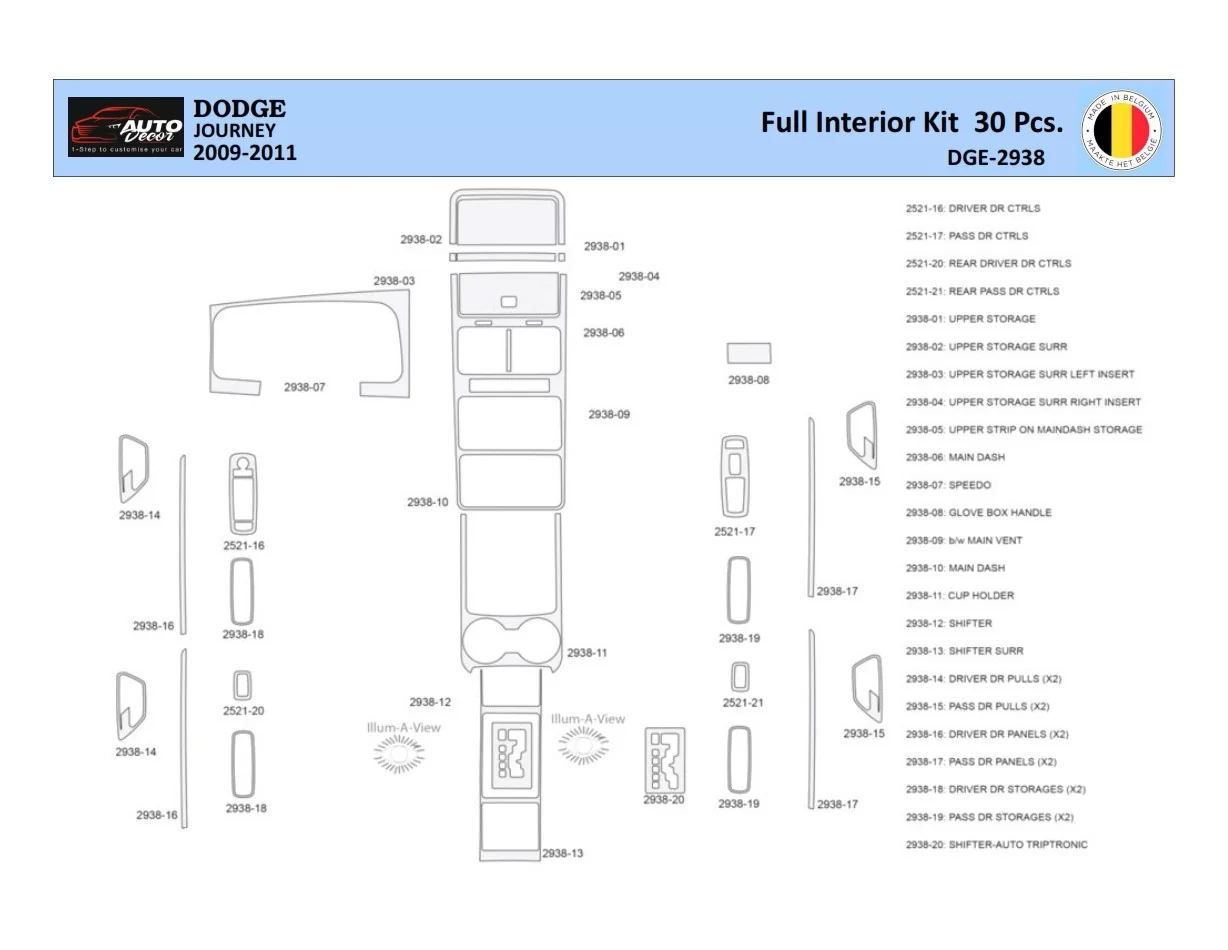 Dodge Journey 2009-2011 Intérieur WHZ Kit de garniture de tableau de bord 30 pièces - 1