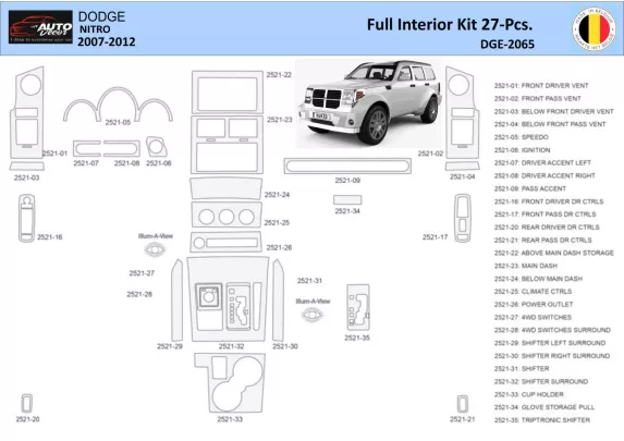 Dodge Nitro 2007-2012 Interior WHZ Dashboard trim kit 37 Parts - 1 - Interior Dash Trim Kit