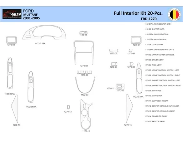Ford Mustang 2001-2005 Intérieur WHZ Kit de garniture de tableau de bord 20 pièces - 1