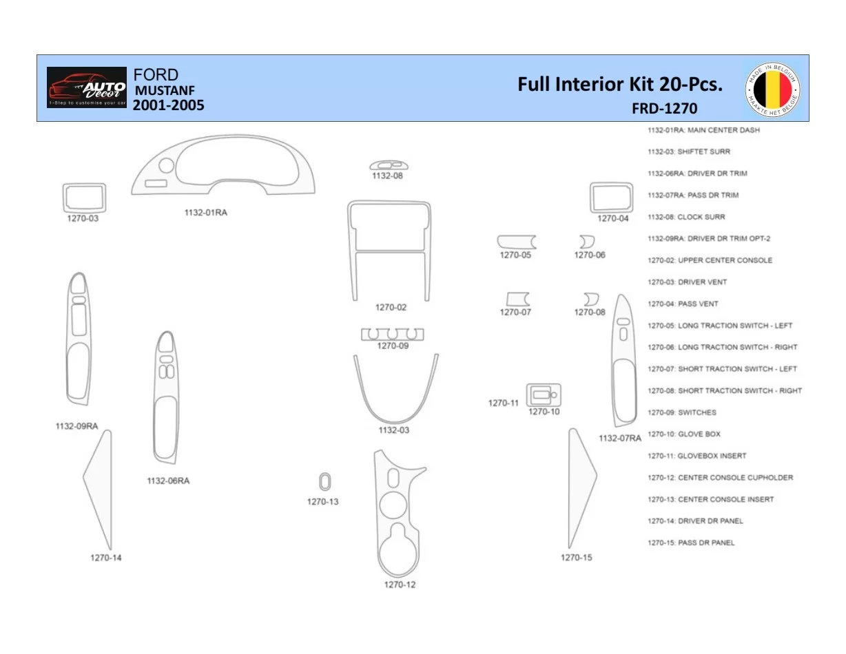 Ford Mustang 2001-2005 Interieur WHZ Dashboard trim kit 20 Delig - 1