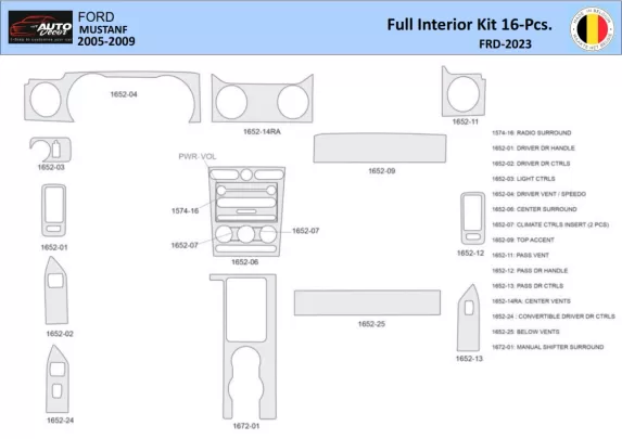 Ford Mustang 2005-2009 Intérieur WHZ Kit de garniture de tableau de bord 16 pièces - 1
