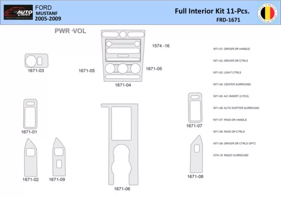 Ford Mustang 2005-2009 Interieur WHZ Dashboard trim kit 11 Delig - 1