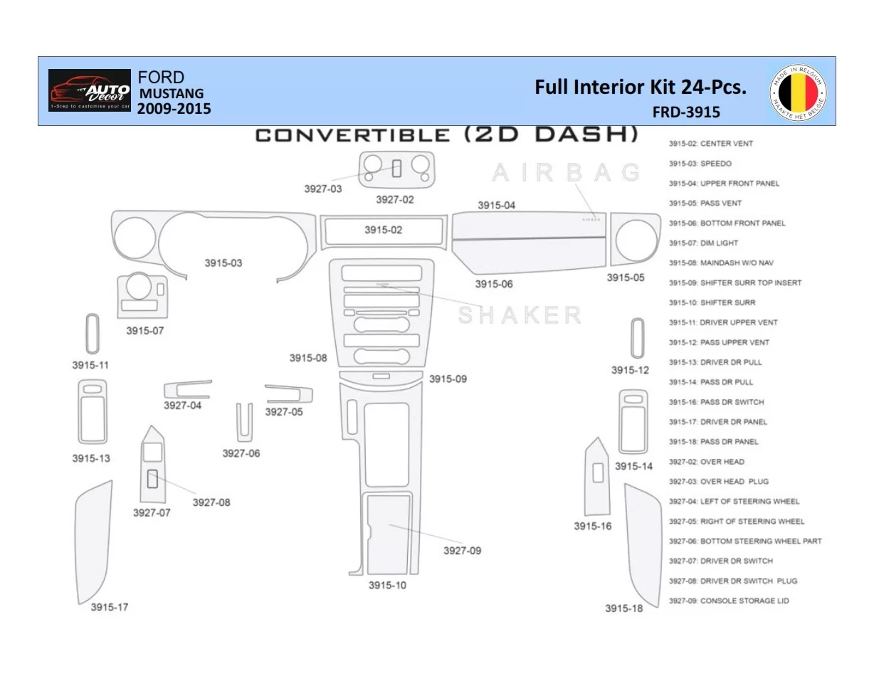 Ford Mustang 2010-2015 Interieur WHZ Dashboard trim kit 24 Delig - 1