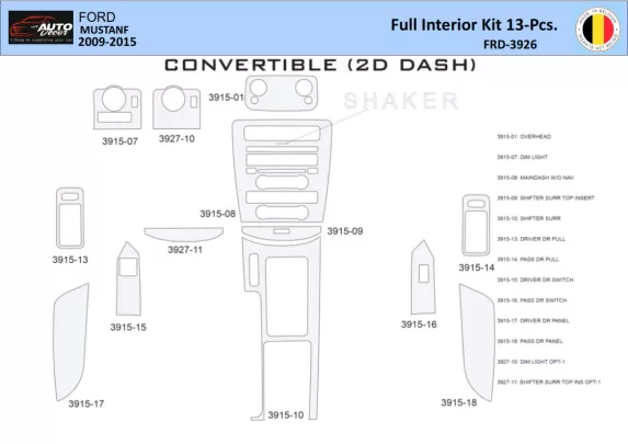 Ford Mustang 2010-2015 Intérieur WHZ Kit de garniture de tableau de bord 13 pièces - 1
