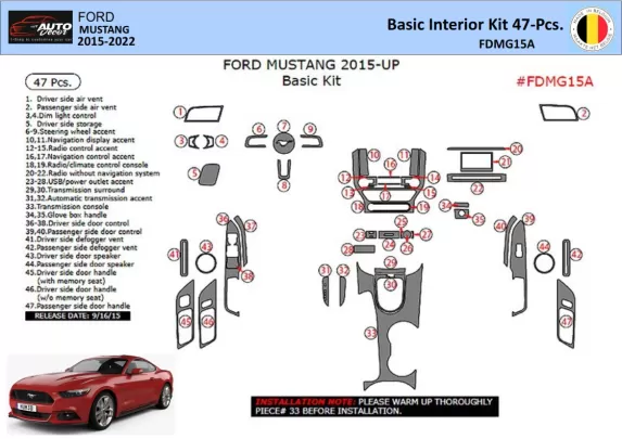 Ford Mustang 2015-2023 Interieur WHZ Dashboard trim kit 47 onderdelen - 1