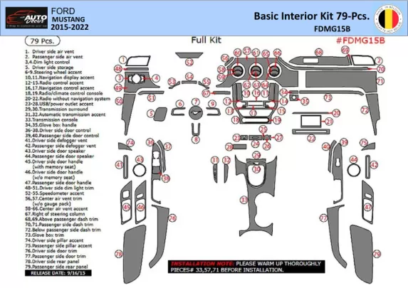 Ford Mustang 2015-2023 Interieur WHZ Dashboard trim kit 67 onderdelen - 1