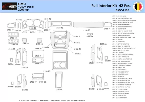 GMC Yukon 2007-2014 Intérieur WHZ Kit de garniture de tableau de bord 42 pièces - 1