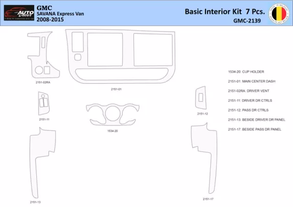 GMC Savana 2008-2020 Intérieur WHZ Kit de garniture de tableau de bord 7 pièces - 1