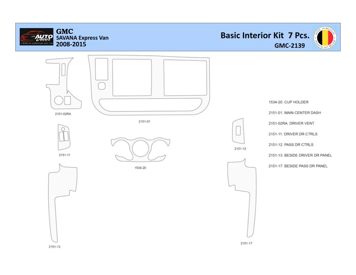 GMC Savana 2008-2020 Intérieur WHZ Kit de garniture de tableau de bord 7 pièces - 1