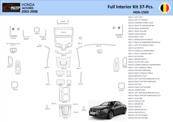Honda Accord 2003-2007 Intérieur WHZ Kit de garniture de tableau de bord 37 pièces - 1