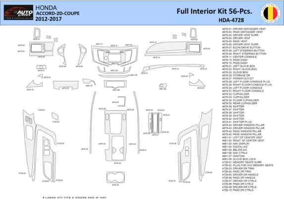 Honda Accord 2014-2022 Intérieur WHZ Kit de garniture de tableau de bord 56 pièces - 1