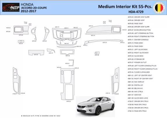 Honda Accord 2014-2022 Intérieur WHZ Kit de garniture de tableau de bord 30 pièces - 1