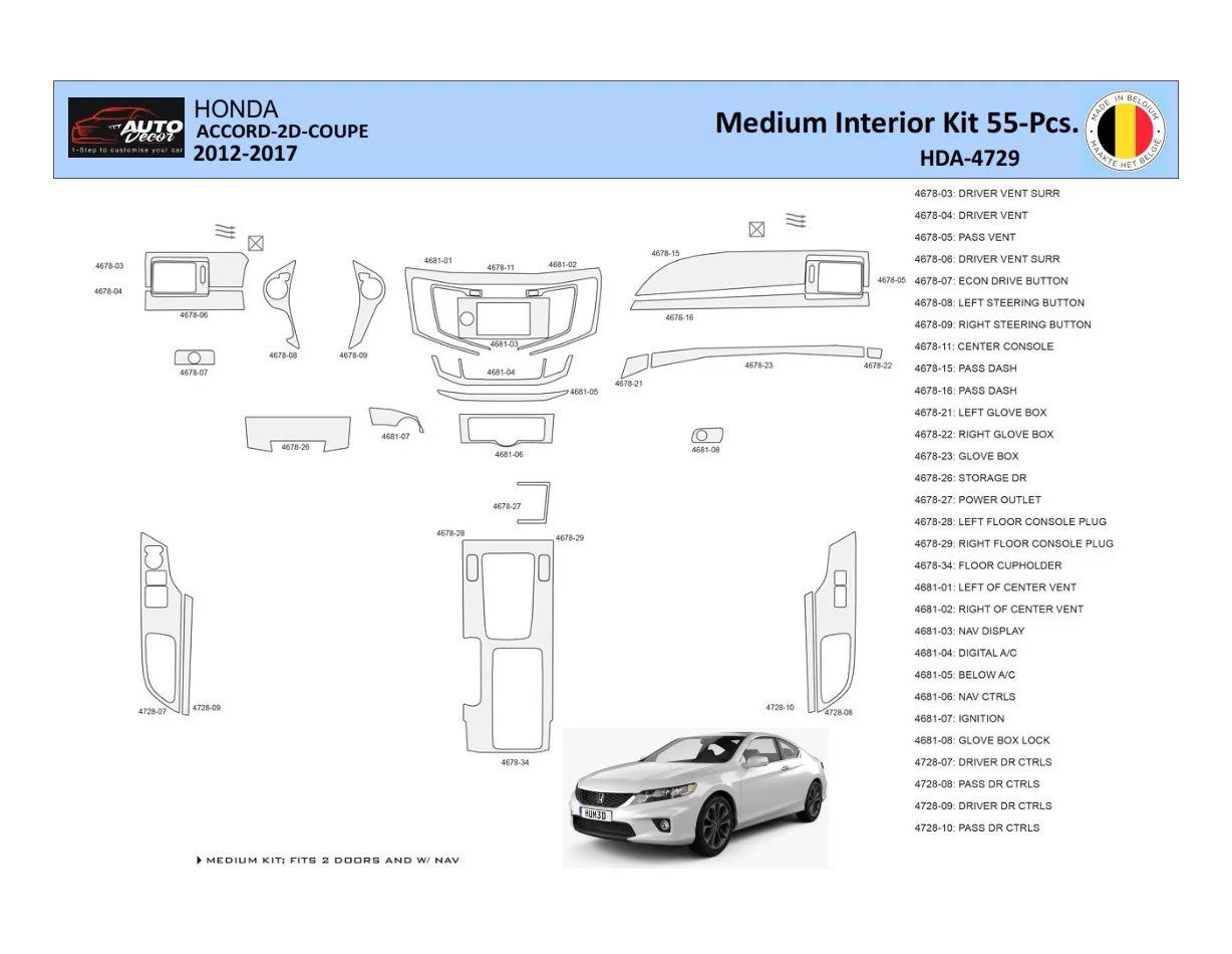 Honda Accord 2014-2022 Intérieur WHZ Kit de garniture de tableau de bord 30 pièces - 1