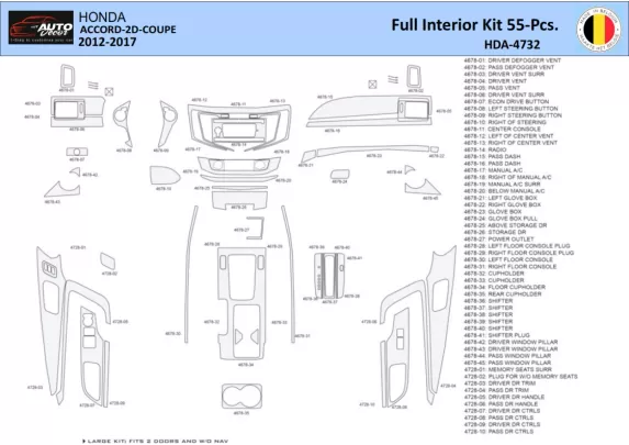 Honda Accord 2014-2022 Intérieur WHZ Kit de garniture de tableau de bord 55 pièces - 1