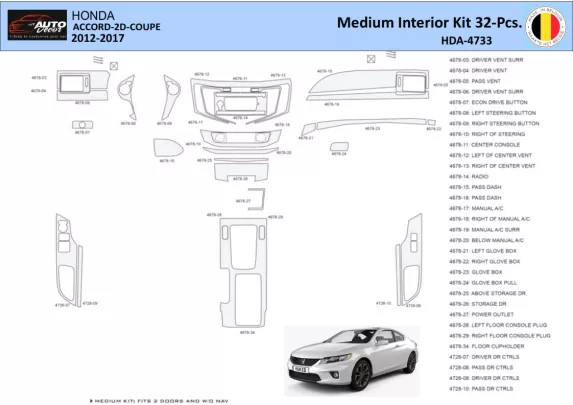 Honda Accord 2014-2022 Intérieur WHZ Kit de garniture de tableau de bord 32 pièces - 1