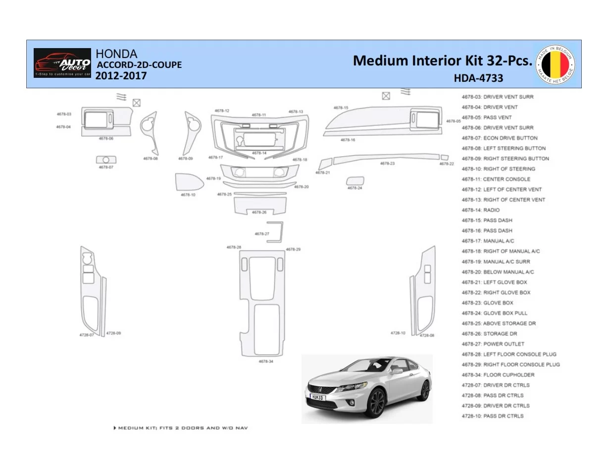 Honda Accord 2014-2022 Intérieur WHZ Kit de garniture de tableau de bord 32 pièces - 1