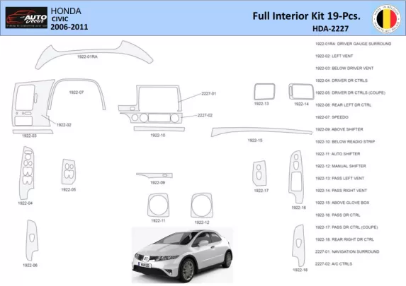 Honda Civic 2006-2011 Interior WHZ Dashboard trim kit 19 Parts - 1 - Interior Dash Trim Kit
