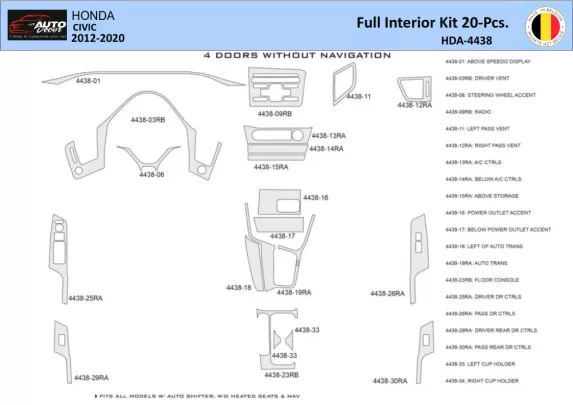 Honda Civic X 2012-2015 Intérieur WHZ Kit de garniture de tableau de bord 20 pièces - 1