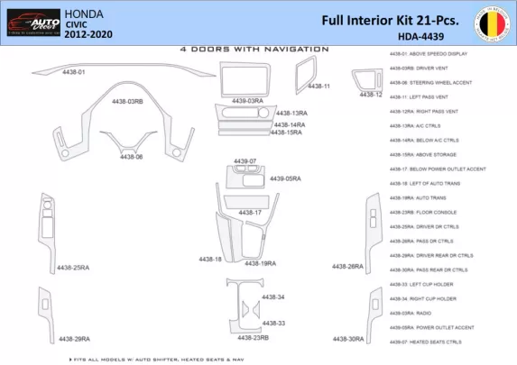 Honda Civic X 2012-2015 Intérieur WHZ Kit de garniture de tableau de bord 21 pièces - 1