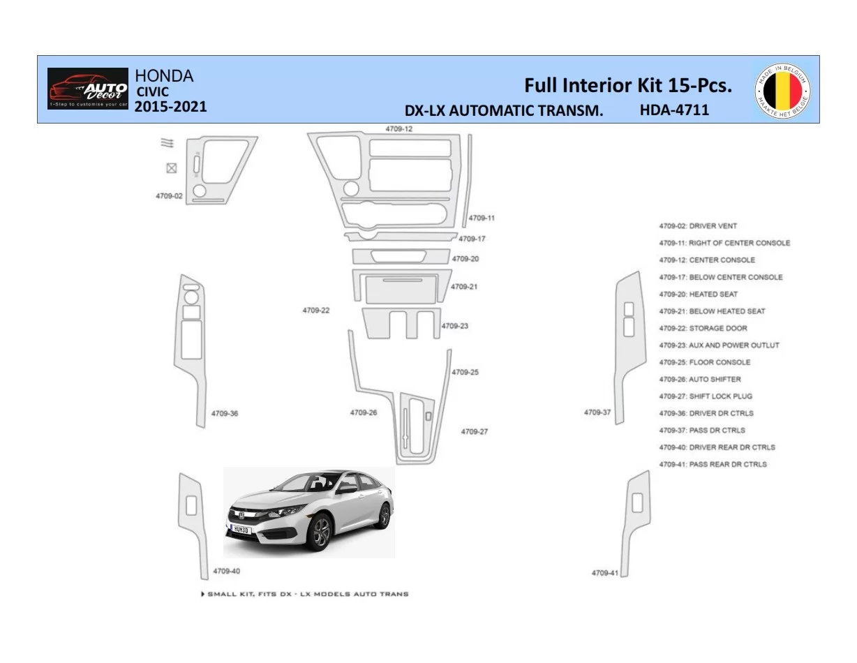 Honda Civic XI 2015-2021 Interior WHZ Dashboard trim kit 15 Parts - 1 - Interior Dash Trim Kit