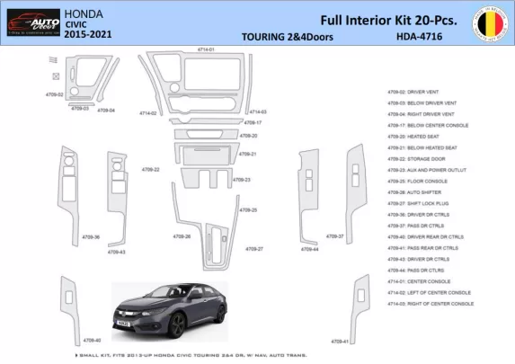 Honda Civic XI 2015-2021 Interieur WHZ Dashboard trim kit 20 delig - 1