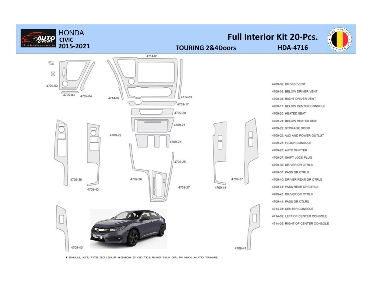 Honda Civic XI 2015-2021 Interieur WHZ Dashboard trim kit 20 delig - 1