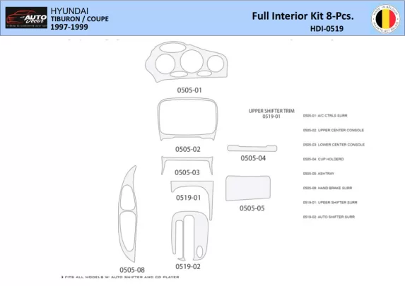 Hyunda Coupe 1997-1999 Interior WHZ Dashboard trim kit 20N Parts - 1 - Interior Dash Trim Kit