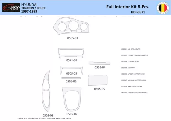 Hyunda Coupe 1997-1999 Interior WHZ Dashboard trim kit 20 Parts - 1 - Interior Dash Trim Kit
