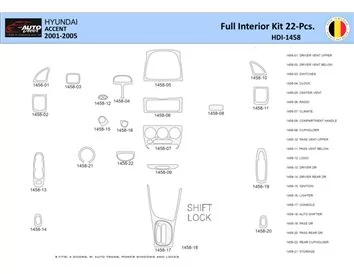 Hyundai Accent 2001-2005 Intérieur WHZ Kit de garniture de tableau de bord 22 pièces - 1