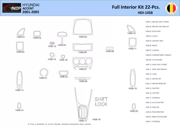 Hyundai Accent 2001-2005 Intérieur WHZ Kit de garniture de tableau de bord 22 pièces - 1