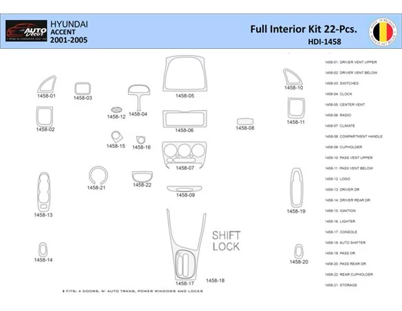 Hyundai Accent 2001-2005 Interieur WHZ Dashboard sierset 22 delig - 1