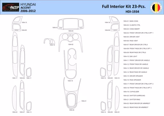Hyundai Accent 2005-2011 Intérieur WHZ Kit de garniture de tableau de bord 23 pièces - 1
